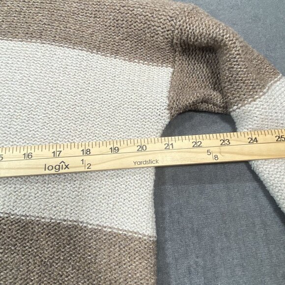 Olive+Oak Striped V-Neck Sweater Brown & Cream Polyester Ribbed Hem Womens M - Picture 10 of 10